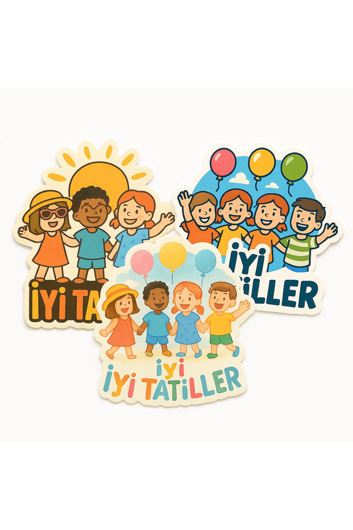 cakaybu “İyi Tatiller Sticker Seti – 3 Farklı Neşeli Tasarım, 54 ADET