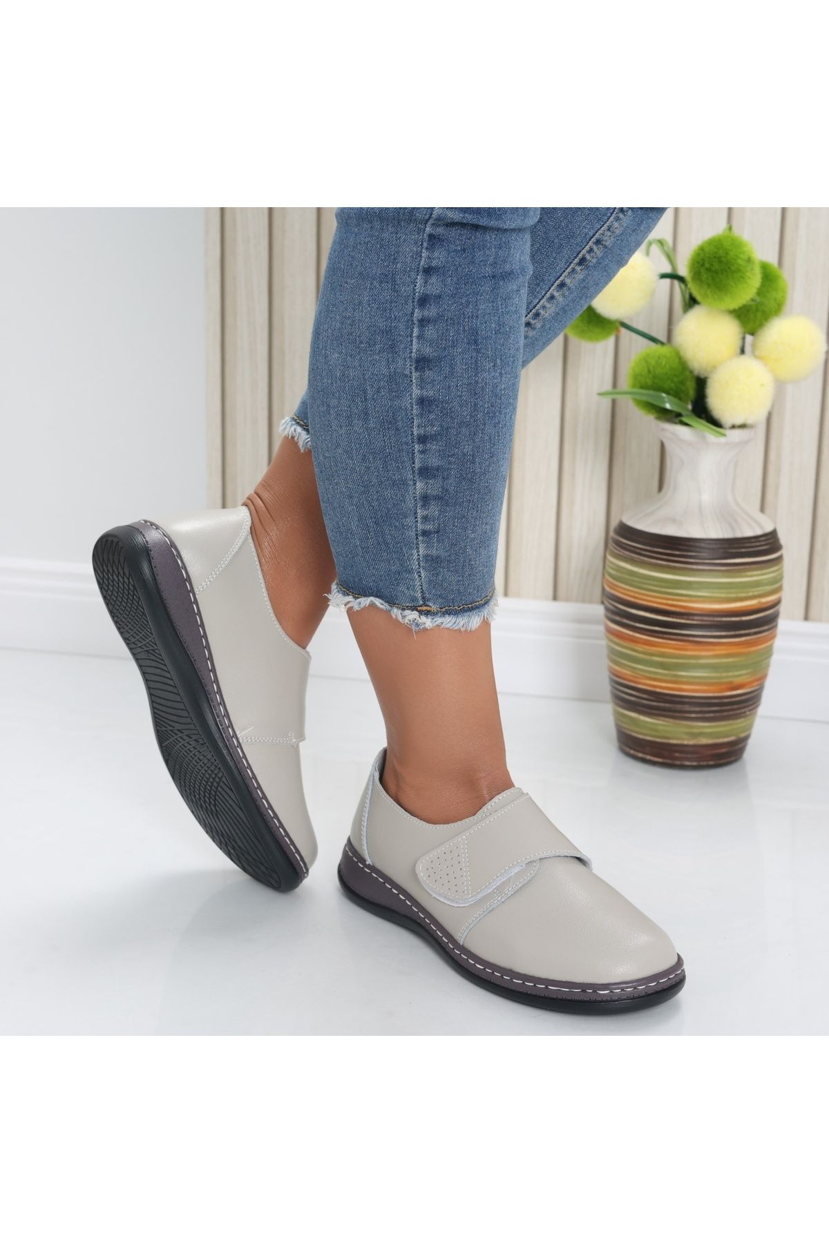 MODA STİL-Women's casual shoes, grey, made of genuine leather Felicy, 39 3