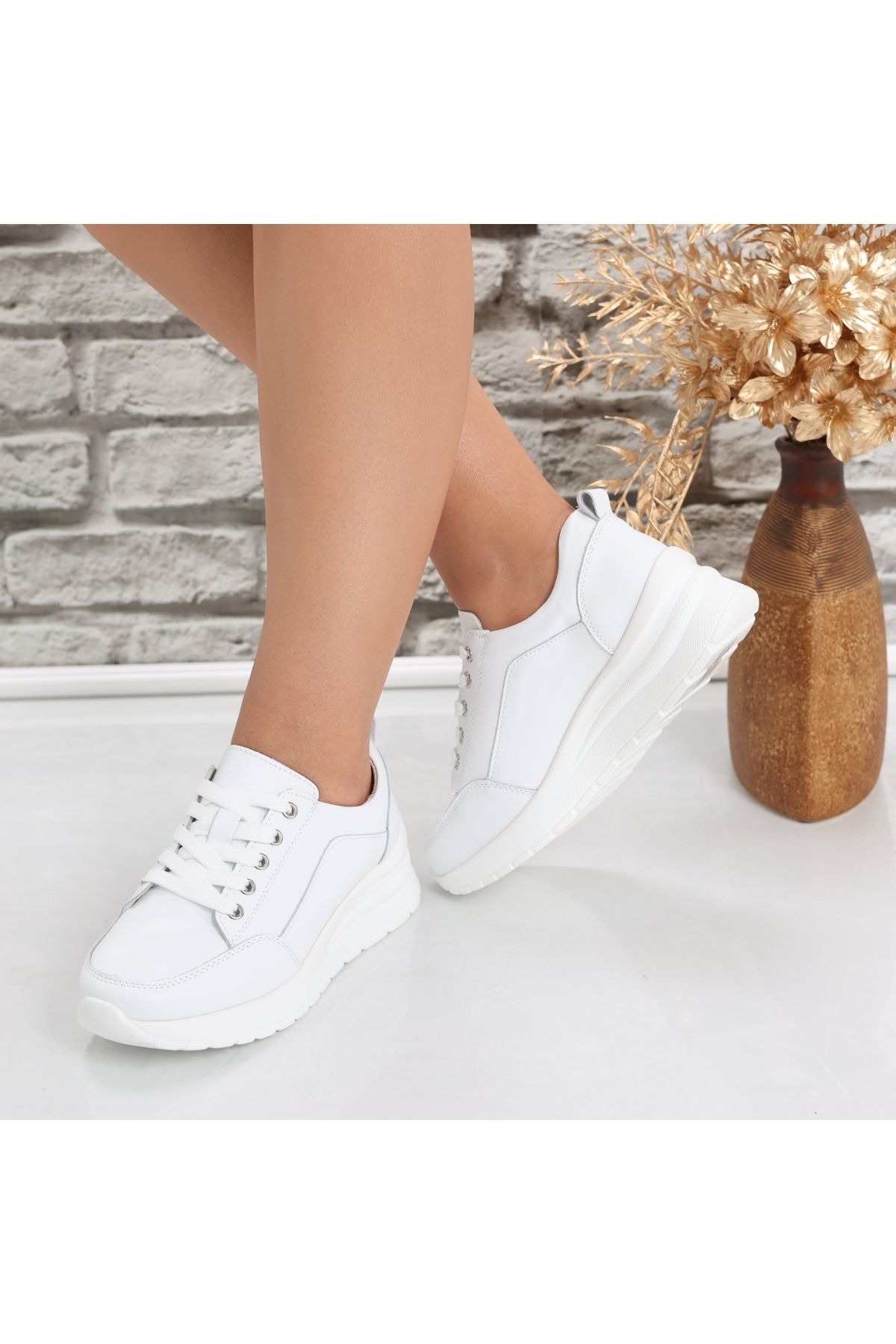 MODA STİL-Women's White Sports Shoes Made of Genuine Leather Oblan, 38 5