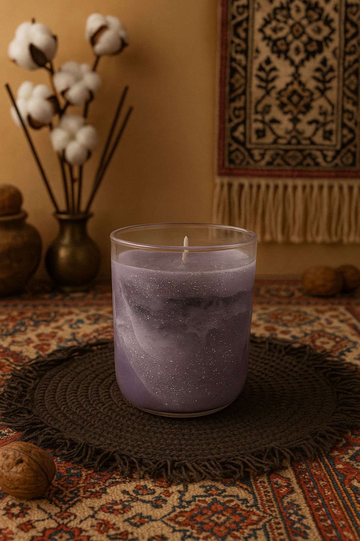 Handmade El Yapımı Parlak Lavantalı Aramoterapi Mum