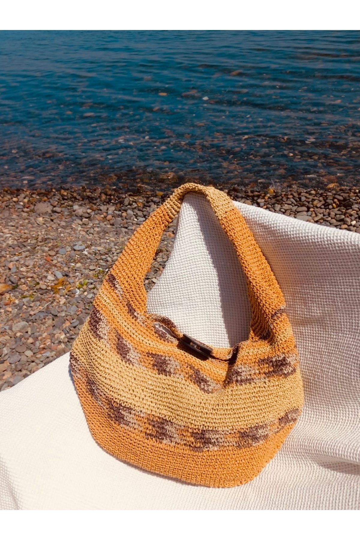 Beril Yamaç Design Studio Naturel Rafya Örgü Çanta / Hasır Çanta / Rafya Çanta / Yazlık Çanta / Bohem Çanta / Kağıt Ip Çanta