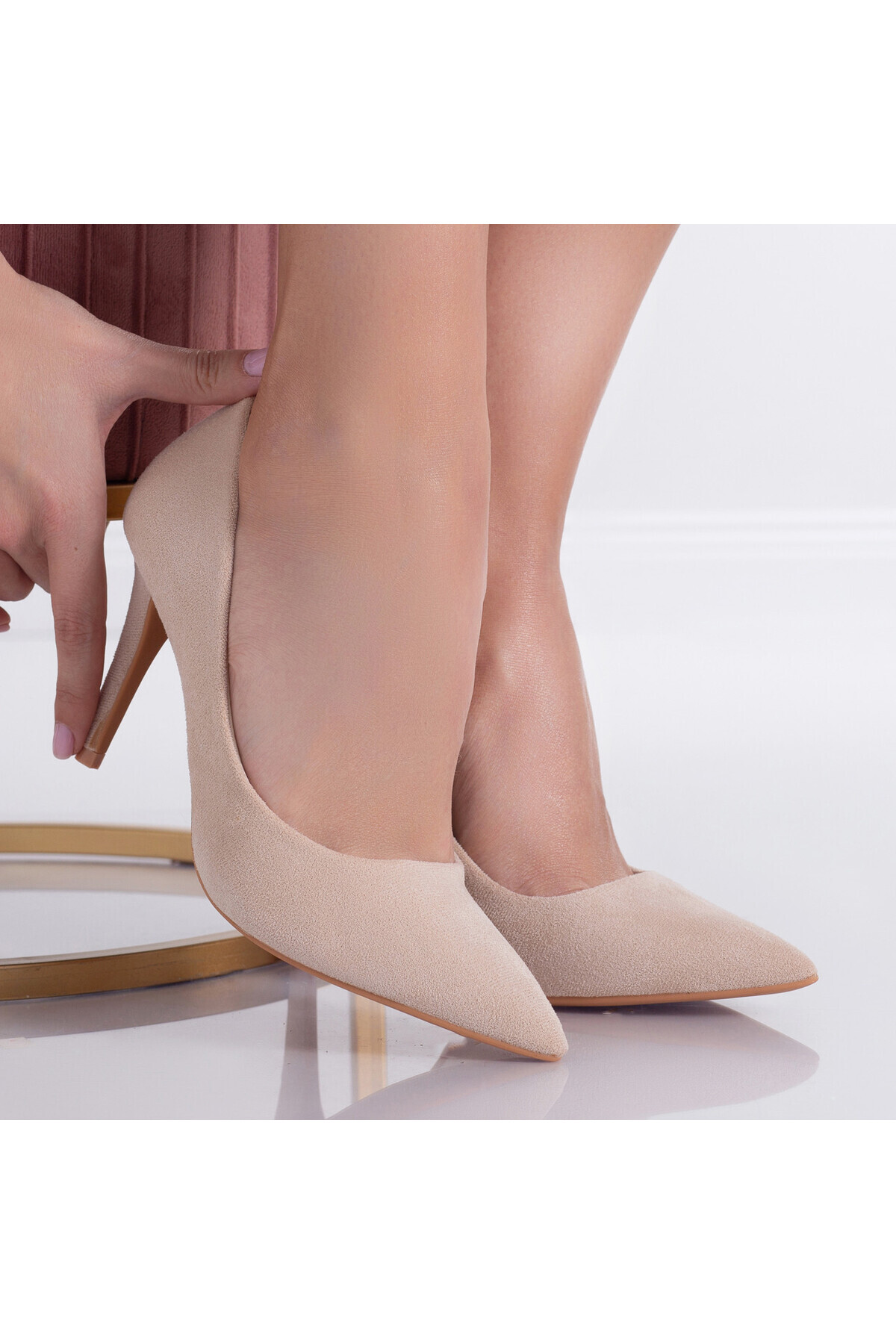 MODA STİL-Women's Beige Heeled Shoes Made of Eco-Suede Leather Larina, 37 4