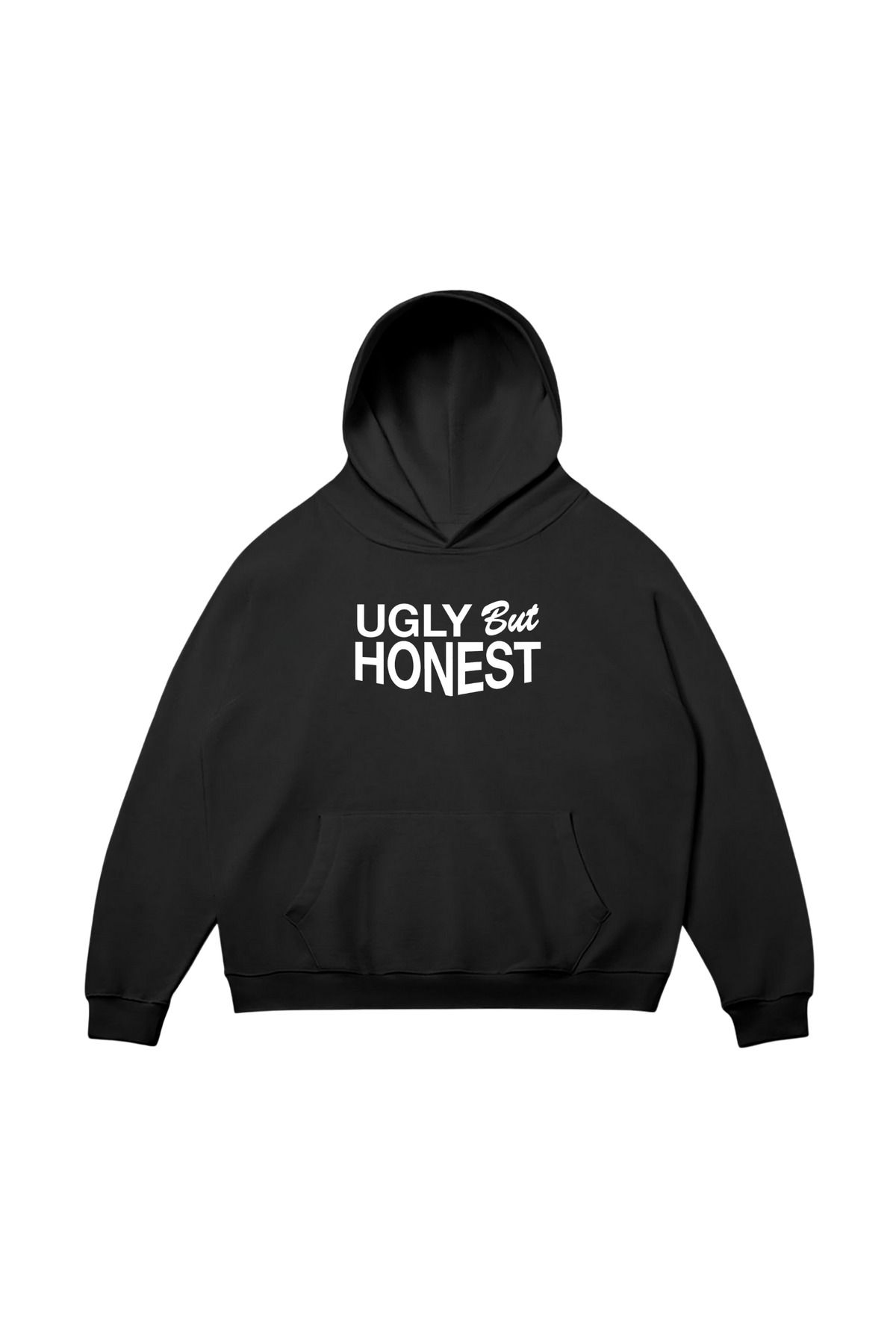 aynewmoda Siyah Kapüşonlu Sweatshirt - Beden Aralığı (Ugly But Honest) Kilemeleri Baskılı