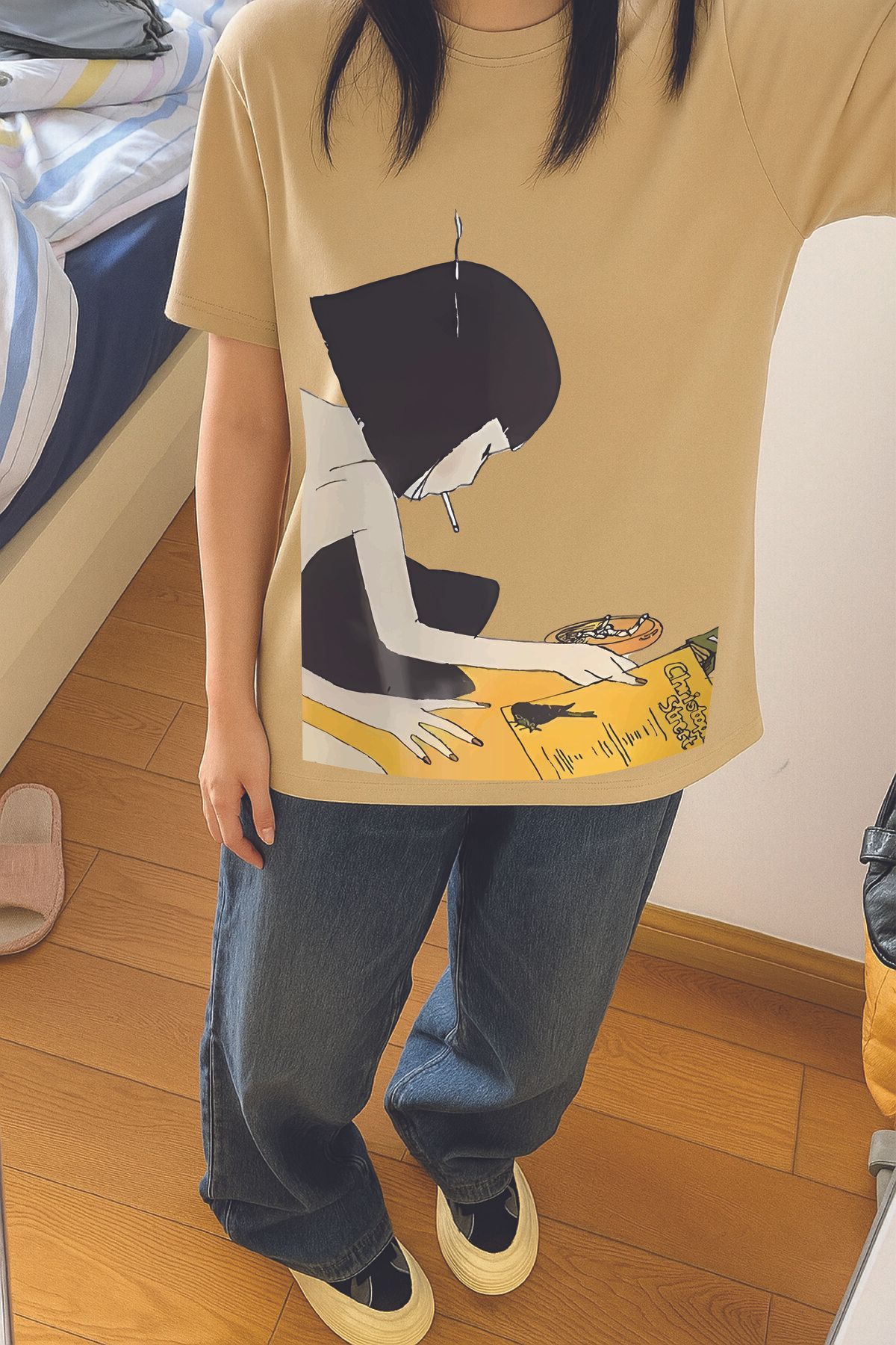 By Caspita Fashion Lenithra Lamp Christopher Street Ön Baskılı Unisex Oversize Füme T-shirt
