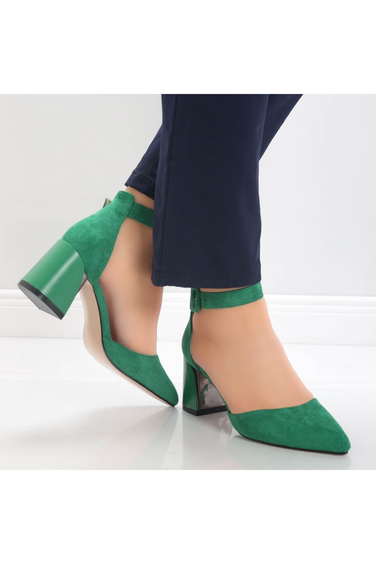 MODA STİL-Women's Green Heeled Shoes Made of Eco-Suede Leather Ananda, 38 5
