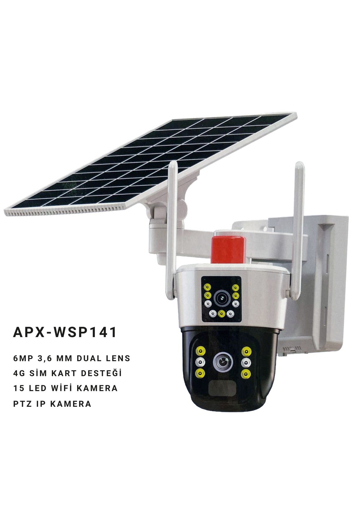 MutNex Apx-wsp141 6mp 3.6mm 4g Solar Çift Kamera 15 Led Ptz Kamera