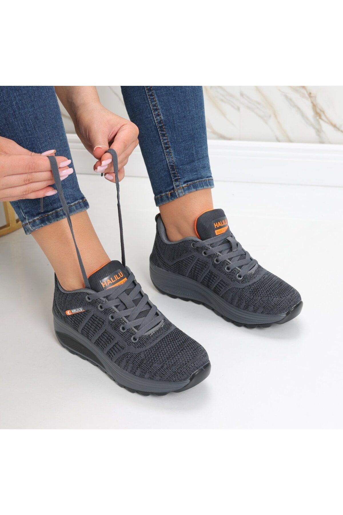 MODA STİL-Women's dark gray textile sports shoes Kiera, 37 7