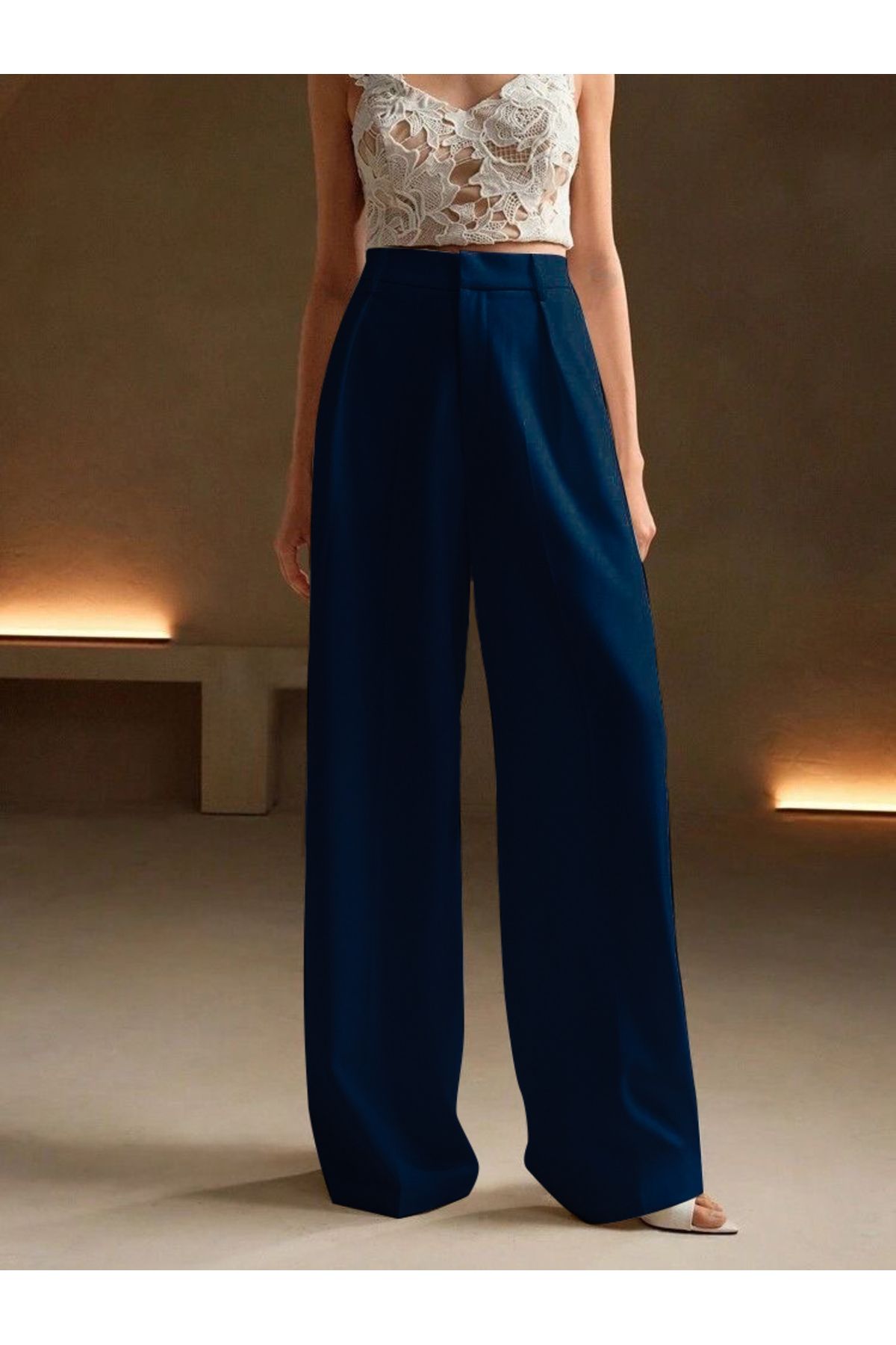 ketenhome Yüksek Bel Bol Kesim Wide Leg Palazzo Pantolon