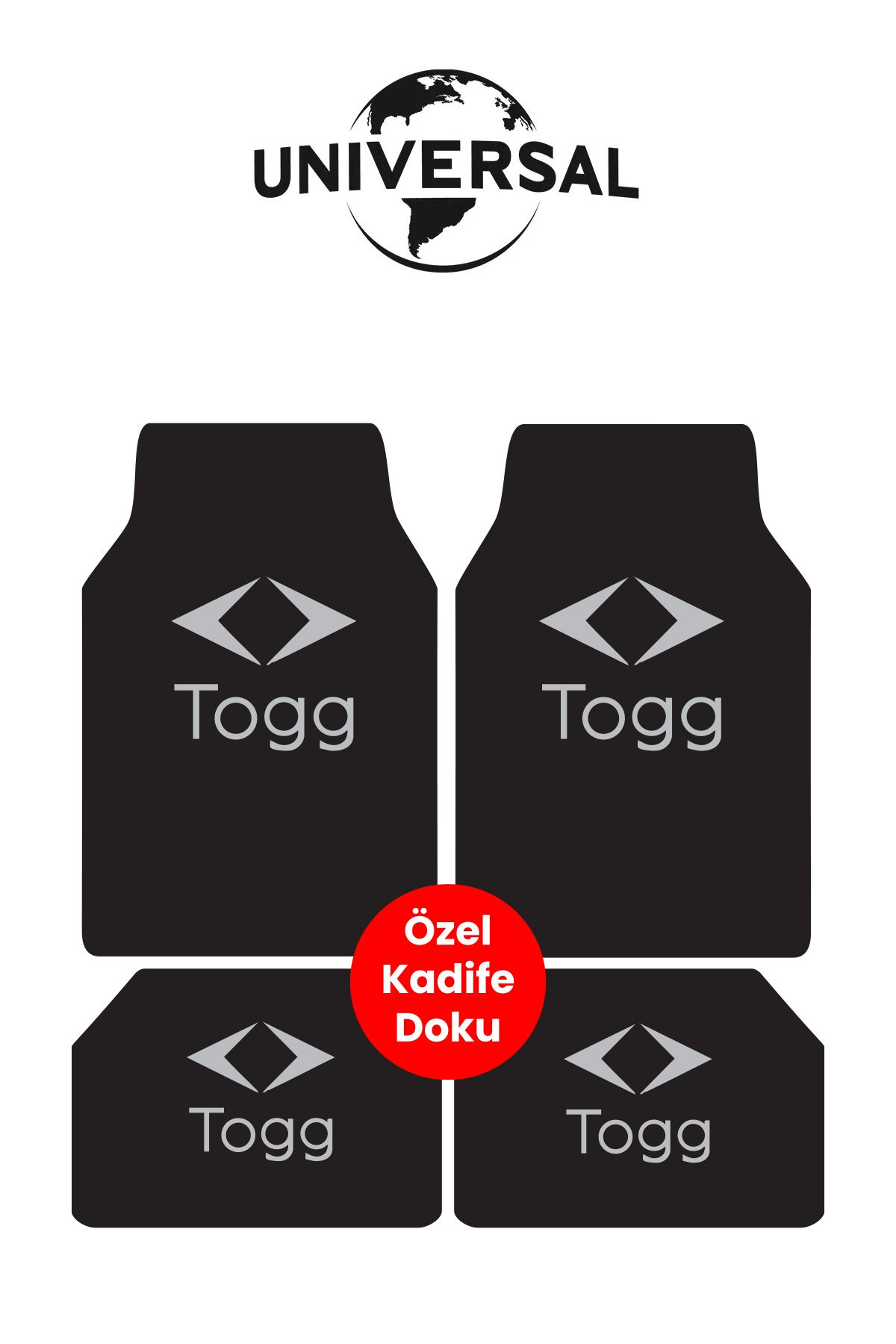 Universal Yıkanabilir Kumaş ve Taban Kalın Pvc Togg uyumlu Oto Paspas Seti 3,4kg Kalınlık 0,5cm