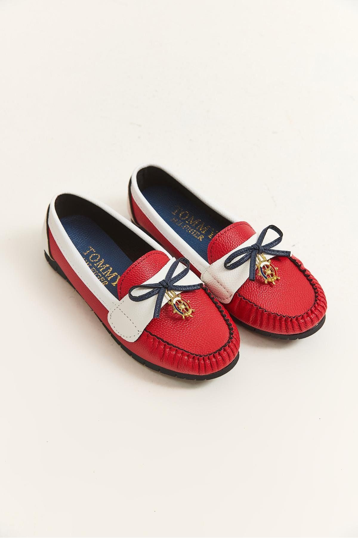 Raneel Kazançlı Alışveriş Loafer Model Fiyonk Detaylı Ayakkabı Kırmızı Beyaz