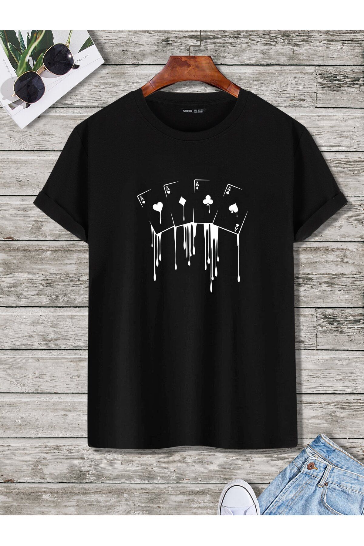 aynewmoda Erkek Kısa Kollu Yuvarlak Yaka Grafik Harfli Tişört