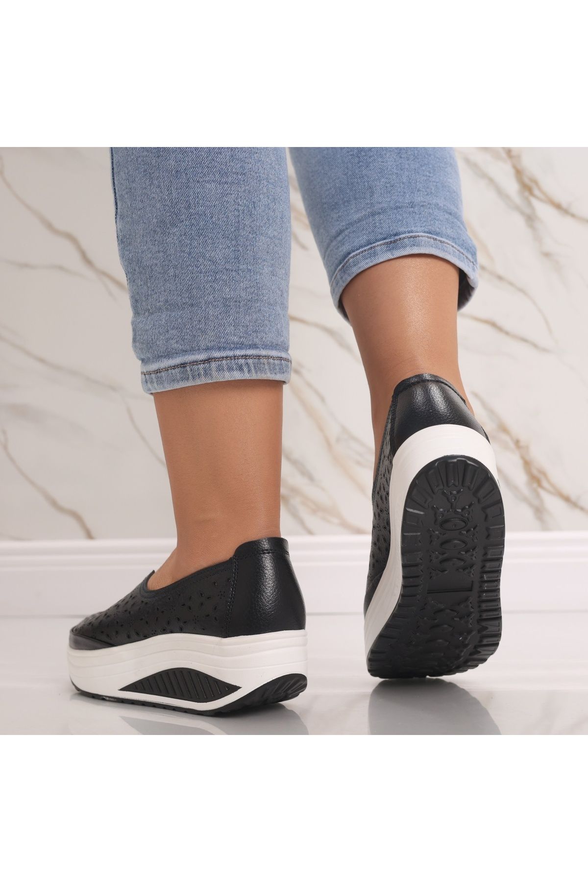 MODA STİL-Women's Black Platform Shoes Made of Genuine Leather Pyrva, 36 6