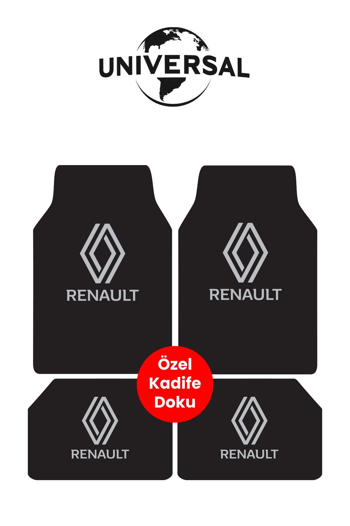 Universal Yıkanabilir Kumaş ve Taban Kalın Pvc Yeni Renault Uyumlu Oto Paspas Seti 3,4kg Kalın