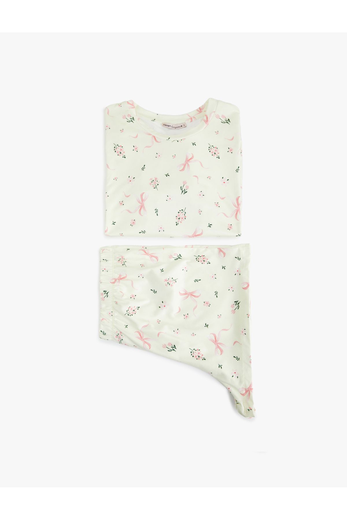 Koton Kısa Kollu Bisiklet Yaka Çiçekli Şortlu Pijama Takımı