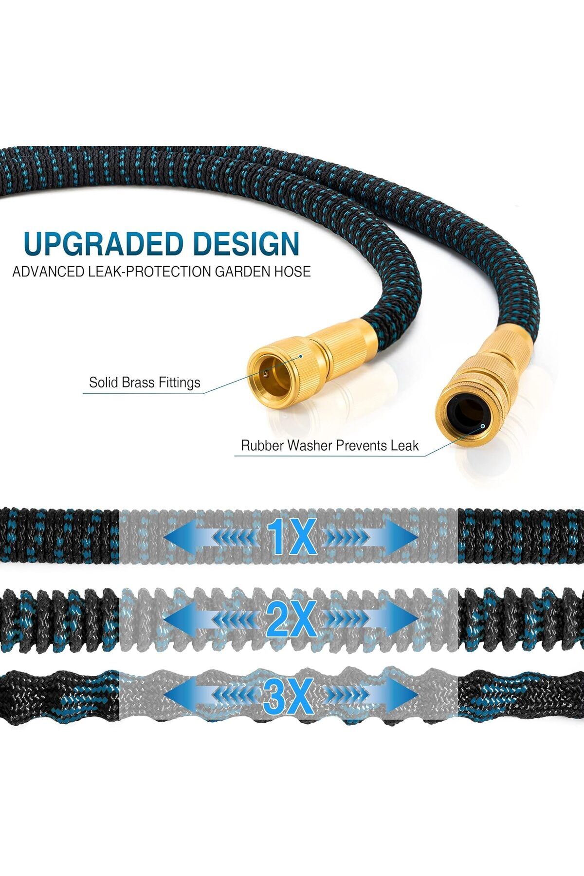 Manolex-Expandable garden hose 5m-15m – 3-layer latex, brass connectors 5