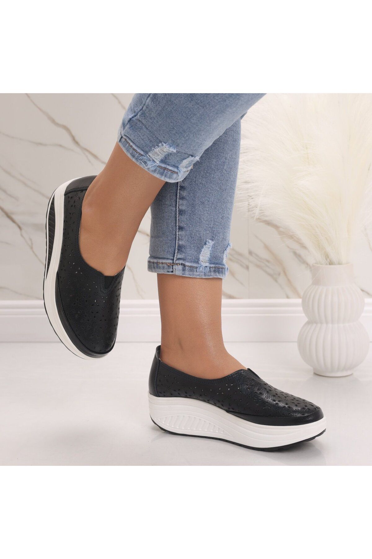 MODA STİL-Women's Black Platform Shoes Made of Genuine Leather Pyrva, 36 4