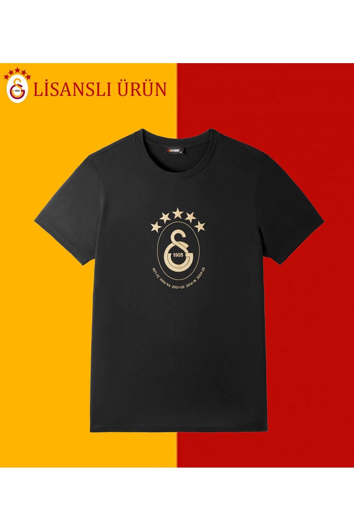 Galatasaray Lisanslı 5 Yıldız Siyah Şampiyonluk T-Shirt
