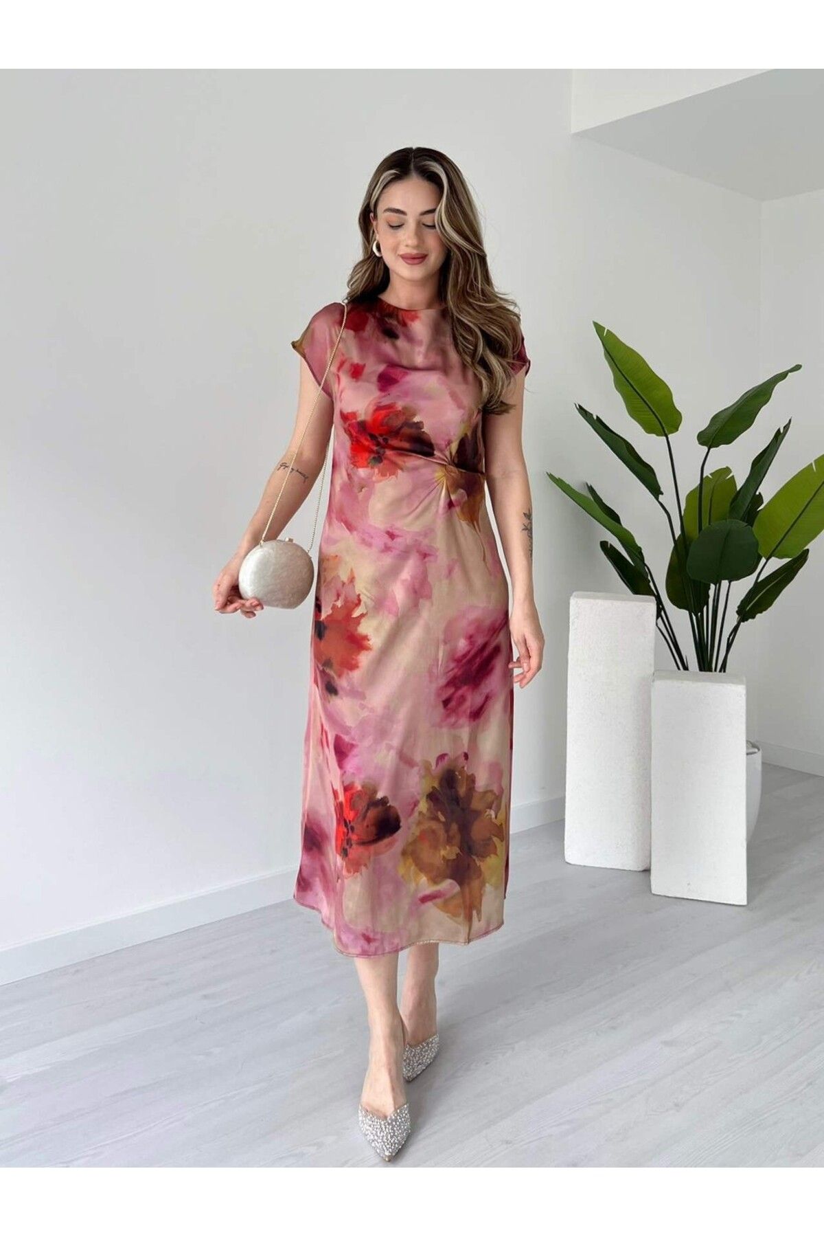 tiamoda Batik Desen Saten Elbise