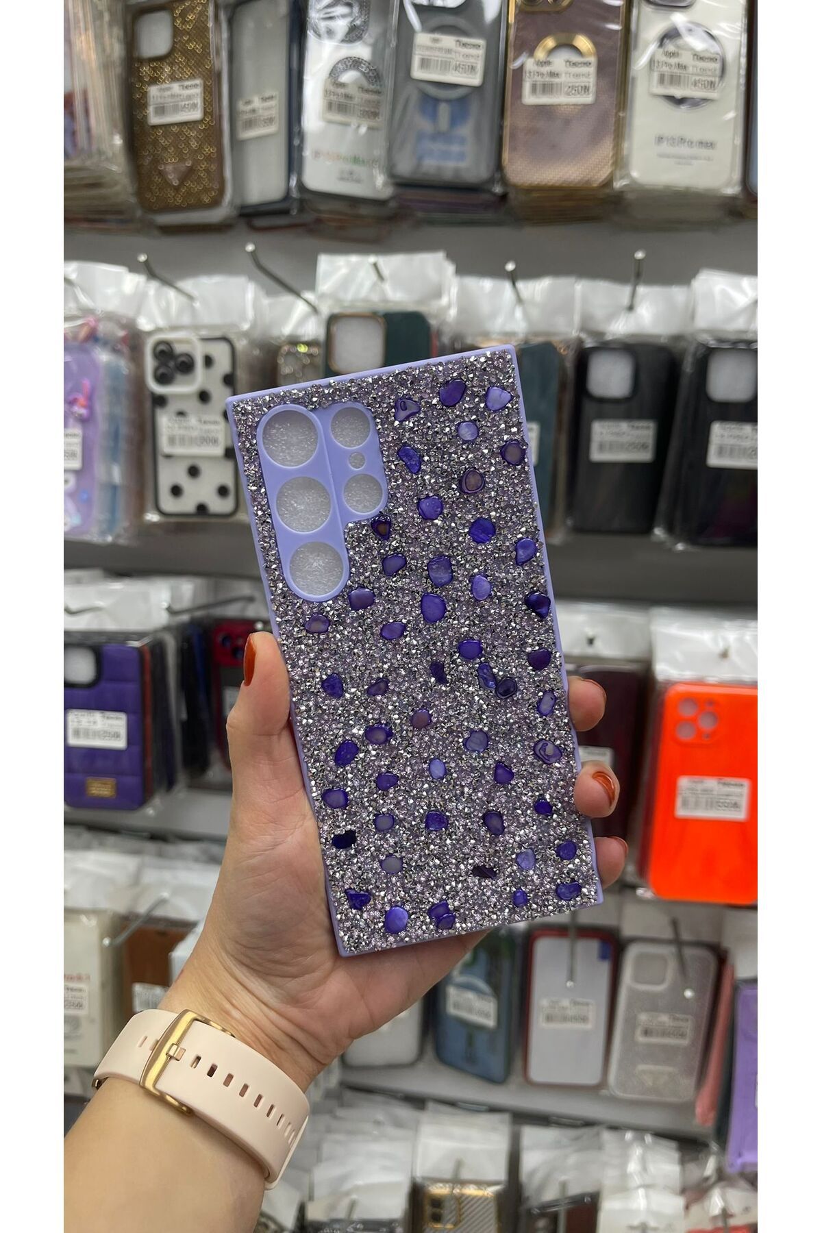 TECNOTREND Galaxy S23 Ultra Kılıf Parlak Taşlı Tasarım Pırlanta Kapak