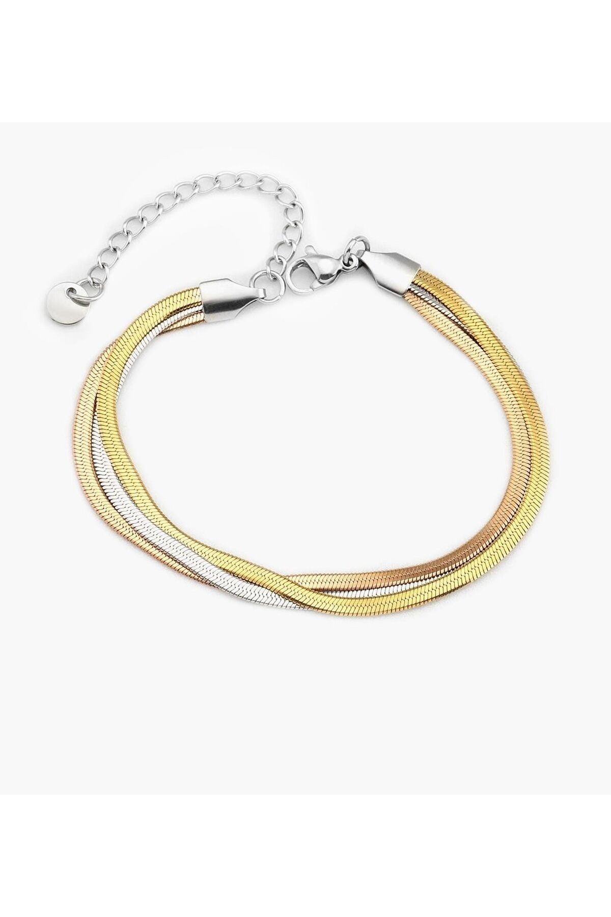 NKTCOLLECTİON Üç Renkli İtalyan Zincir Çelik Bileklik – Gold, Rose ve Gümüş Şıklığı