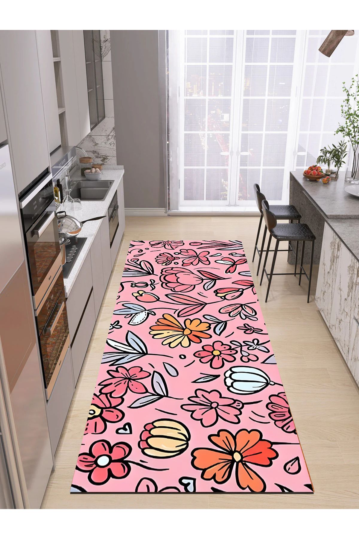 Rugs Modern Halı Leyla Koleksiyonu Pembe Çiçekler Desenli Dokuma Taban Dekoratif Halı leyla80