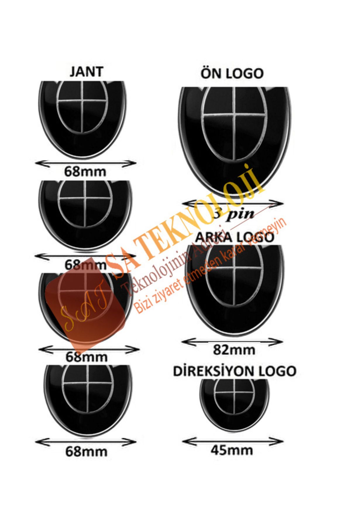 SATECHNOLOGY Bmw Uyumlu Logo Seti 3pin-82mm F44,f52,f82 kasalara (Fulsiyah 51767288752-51148132375)