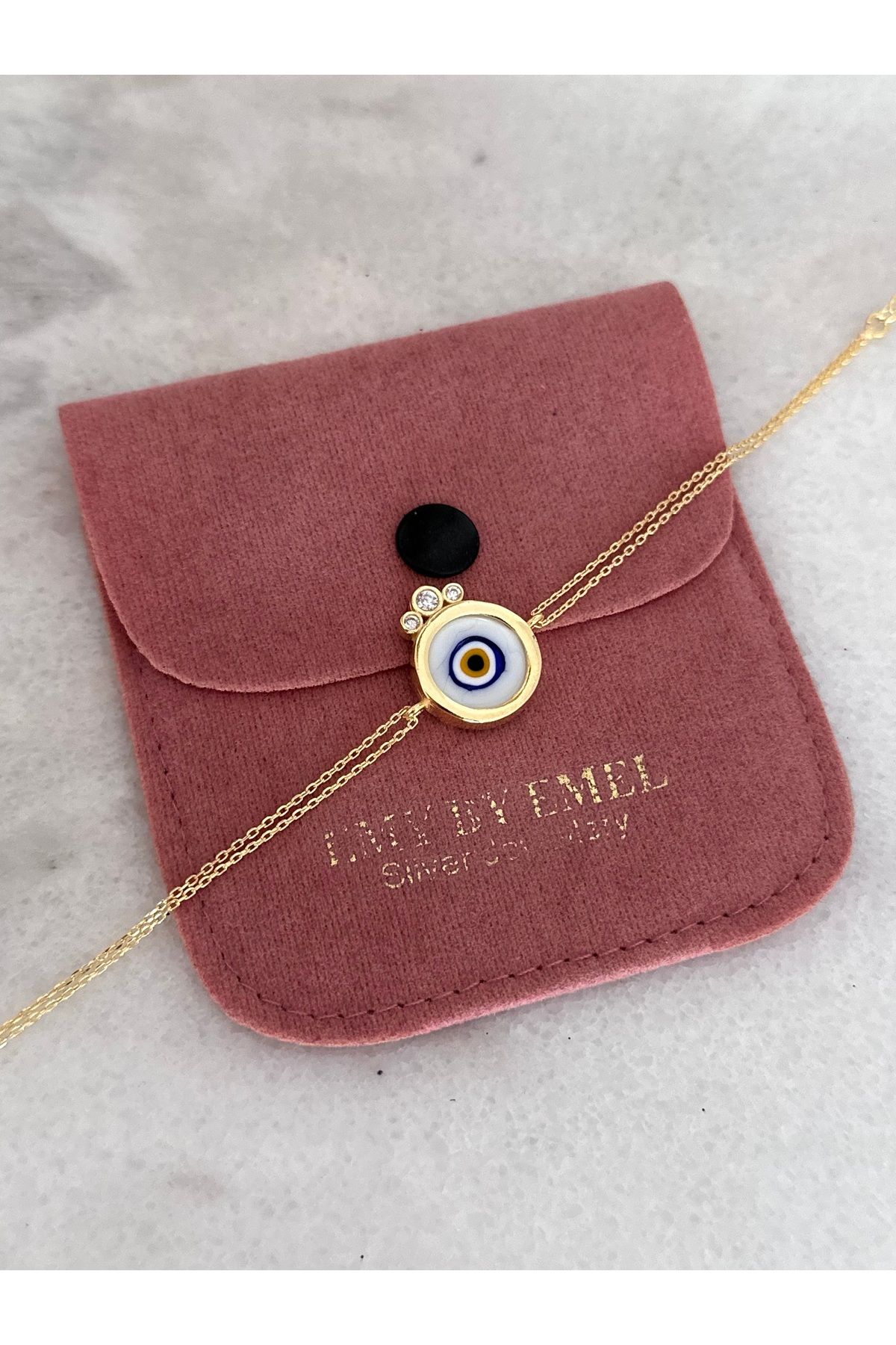 emy by emel luxury silver jewelry Altın Kaplama Mineli Nazar Boncuklu Bileklik 925 Ayar Gümüş