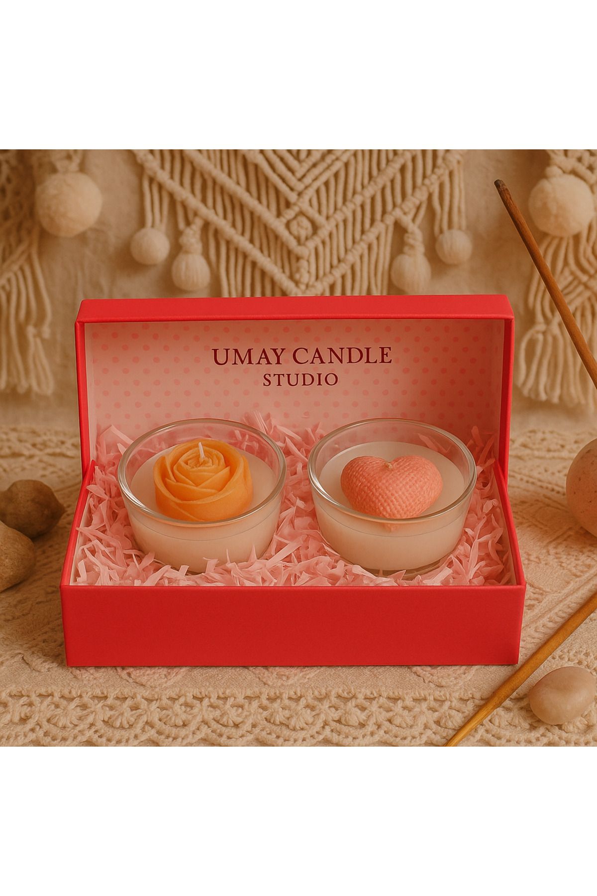 Handmade Vanilya kokulu 2 li mum seti