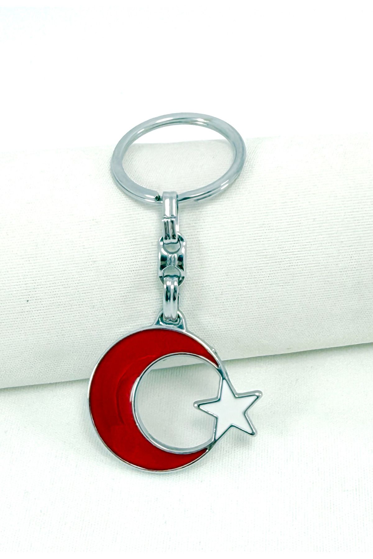 biuti Metal Kırmızı Beyaz Ay Yıldız Anahtarlık, Hediyelik Anahtarlık
