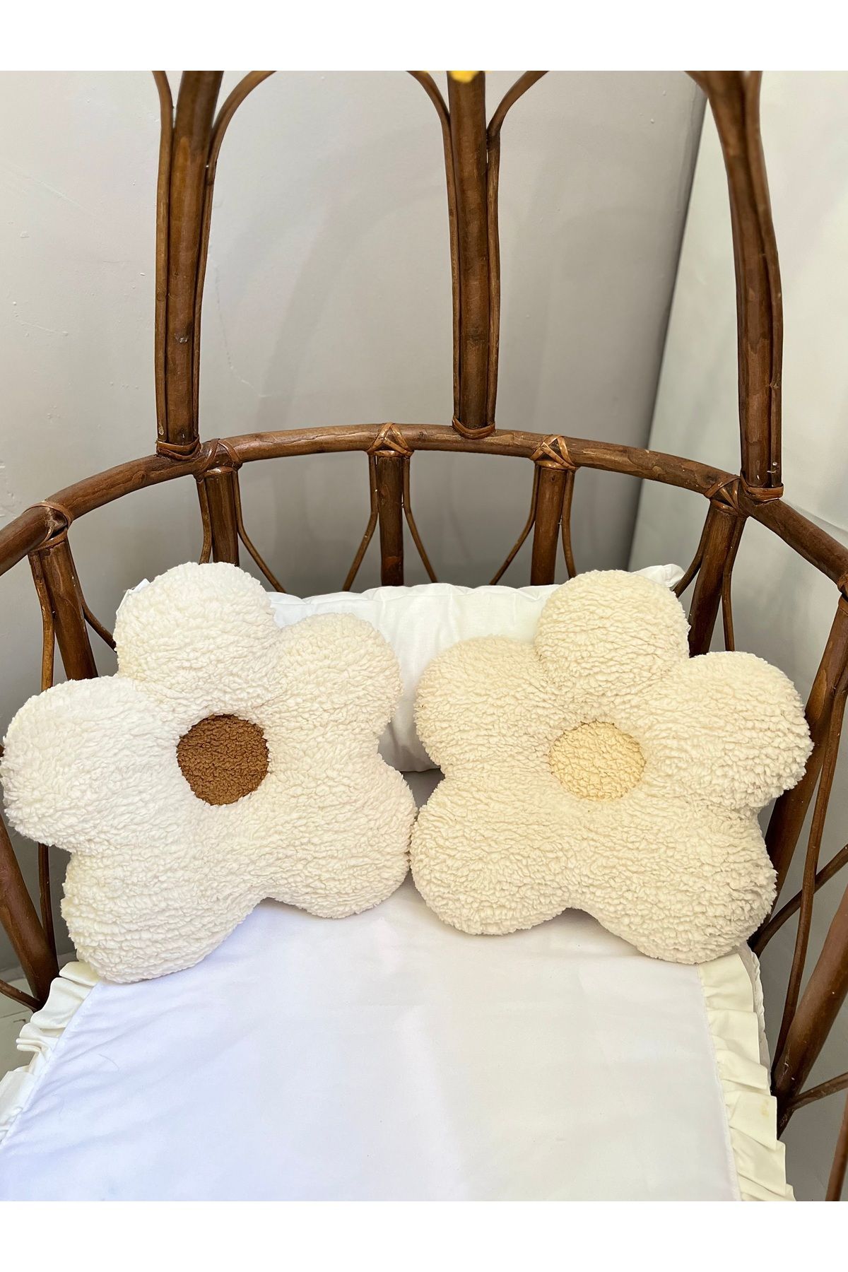 Cherry Bloom Cotton 2'li Papatya Yastık Ekru ve ortası sarı ekru