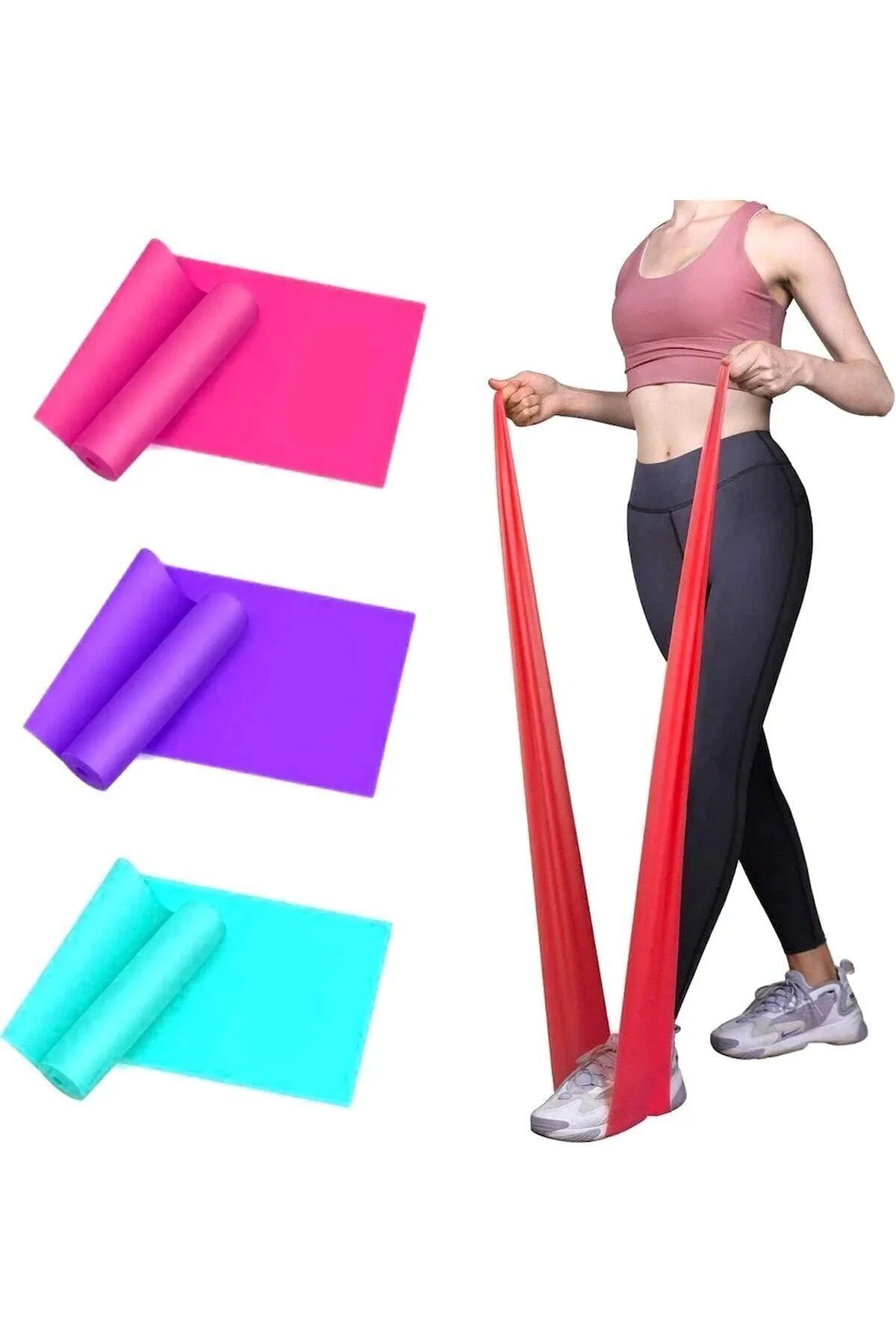 Fotoğraf Dünyası 3 Adet Büyük Boy 150 15 Cm Pilates Band Pilates Bandı Direnç Lastiği Plates Bant