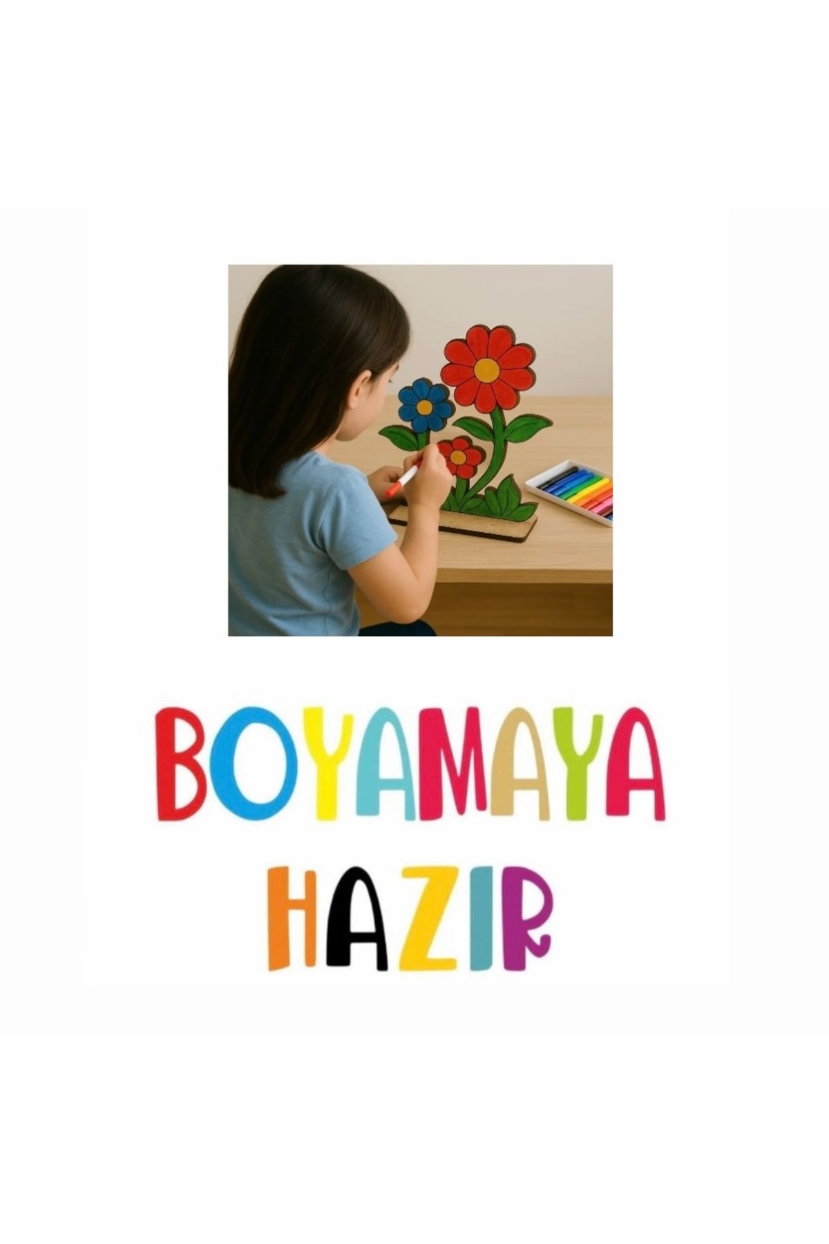 HOBİ Boyamaya hazır 3’lü lazer kesim ahşap, 6’lı şerit boya ve fırça (Tüm set)