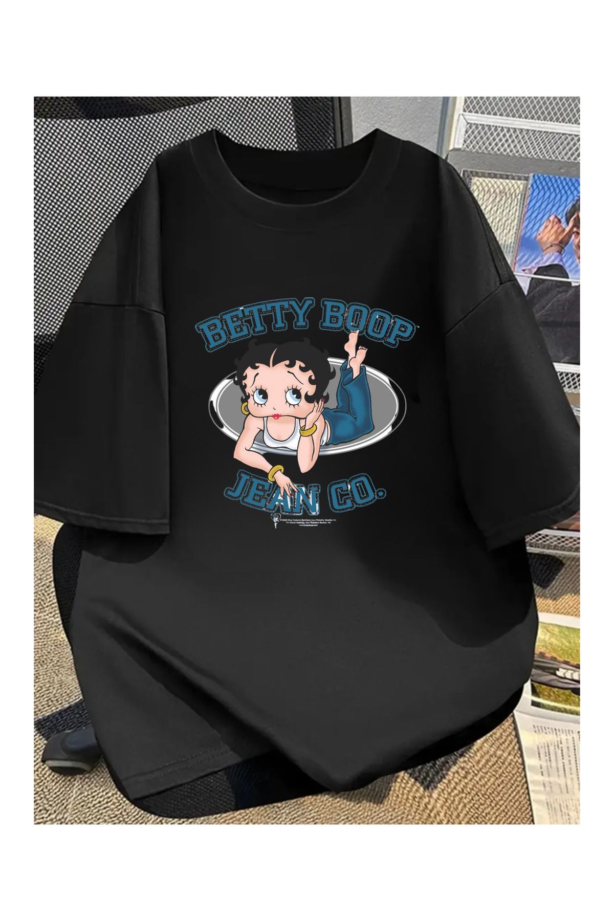 Touz Moda Betty Boop Baskılı Unisex Oversize T-shirt