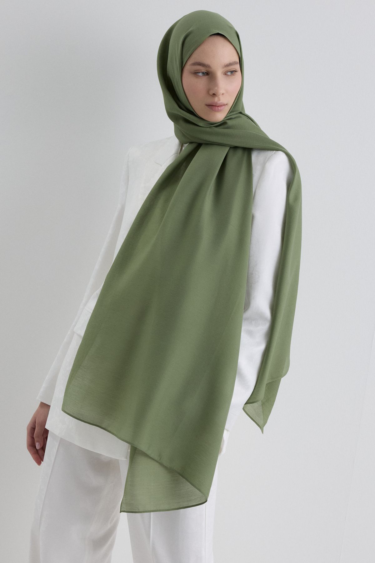 FENZA SCARF PARİS İPEĞİ AÇIK HAKİ RENK PAMUKLU ŞAL