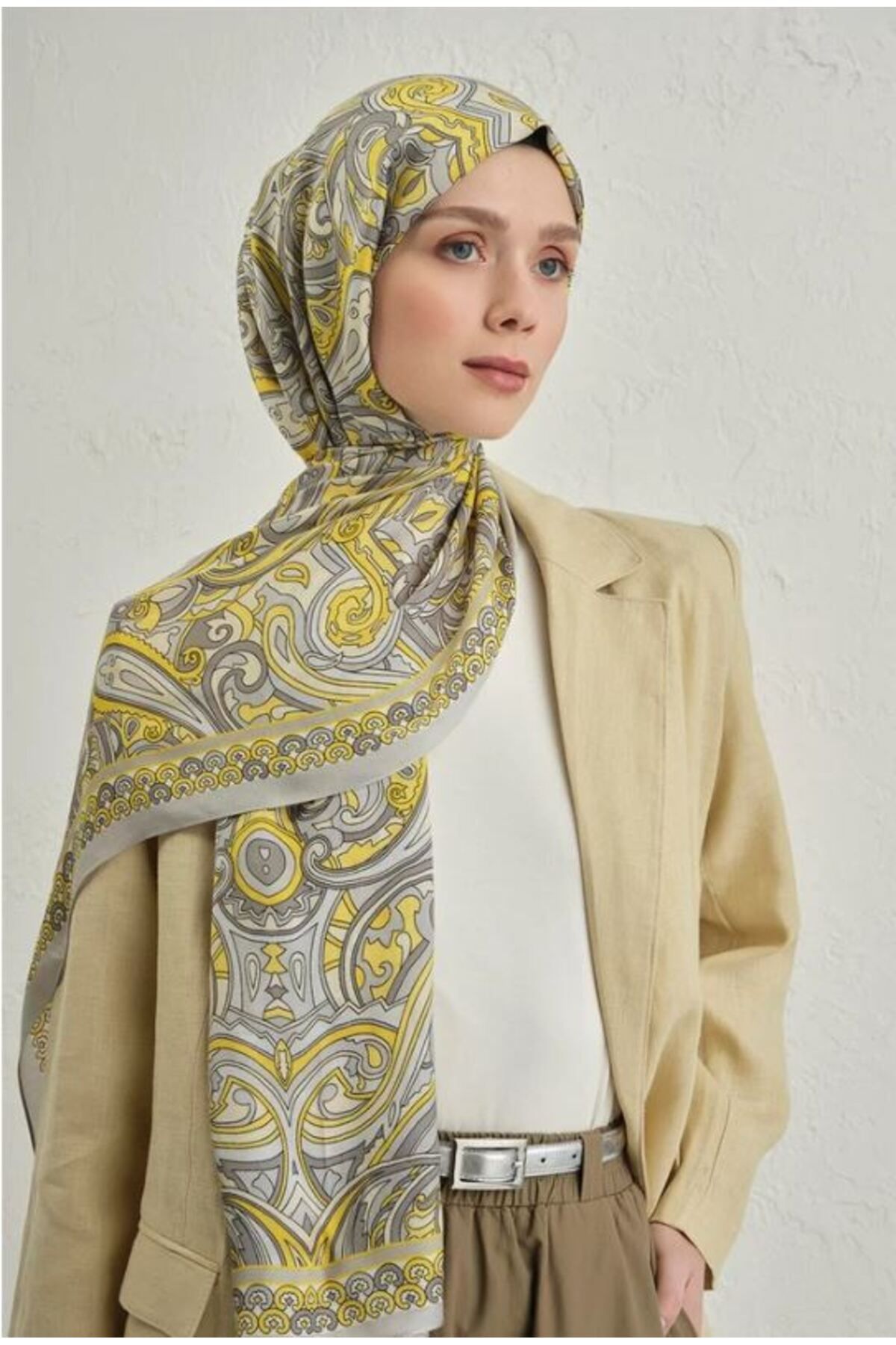 Armine Gri Pure Etnik Desen Şal-2 11 A