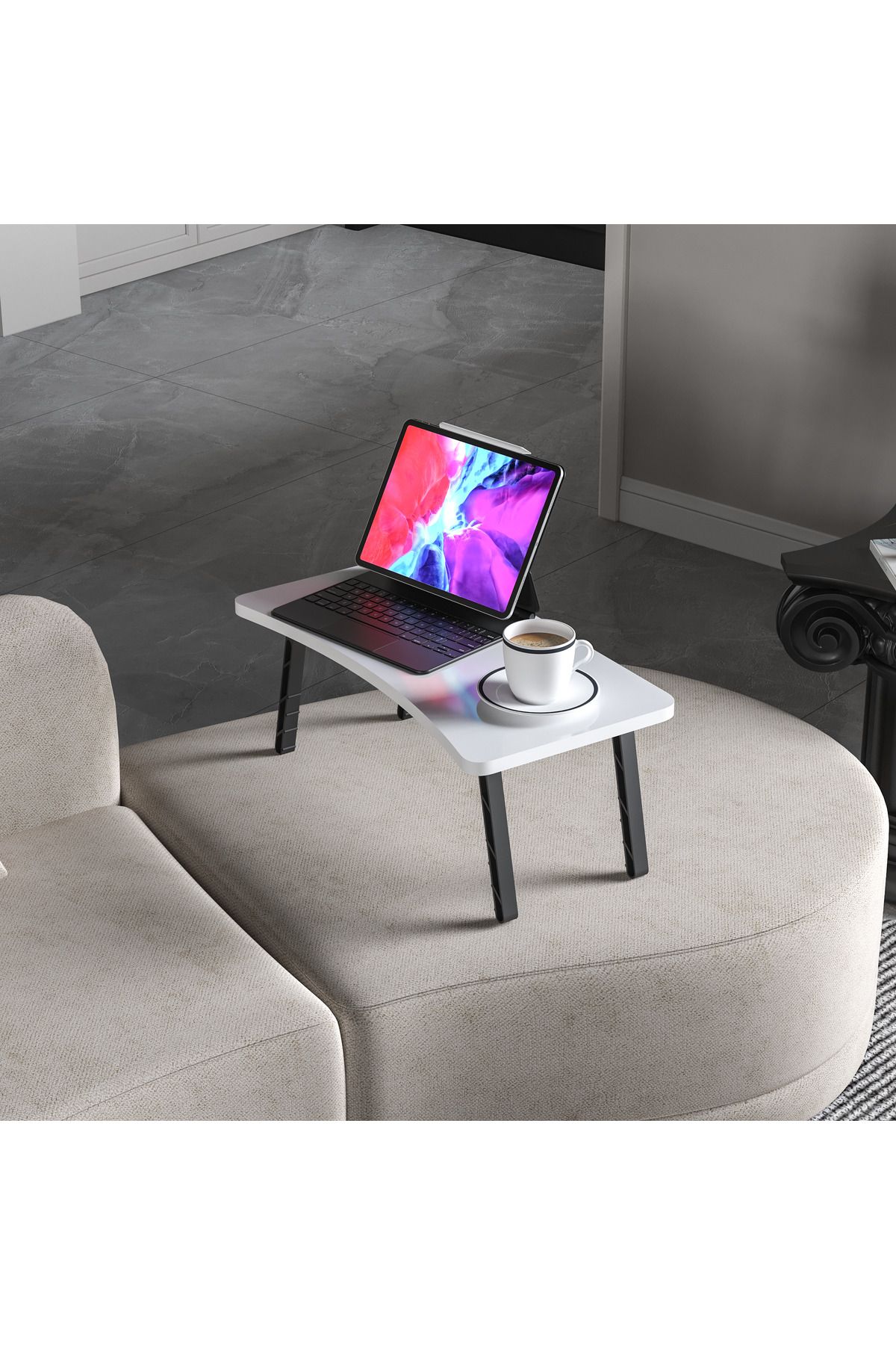 alpaevmobilya Laptop Sehpası Katlanabilir Koltuk Üstü Kahvaltı Bilgisayar Sehpası