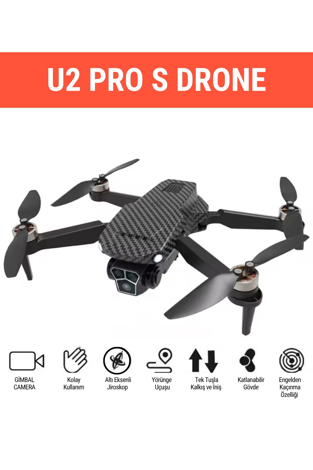 WUNİT U2PROS DRONE HD CAMERA,GİMBAL,ENGELDEN KAÇINMA,KOLAY KULLANIM,3 CAMERA,30 DK SÜRÜŞ,5G WİFİ