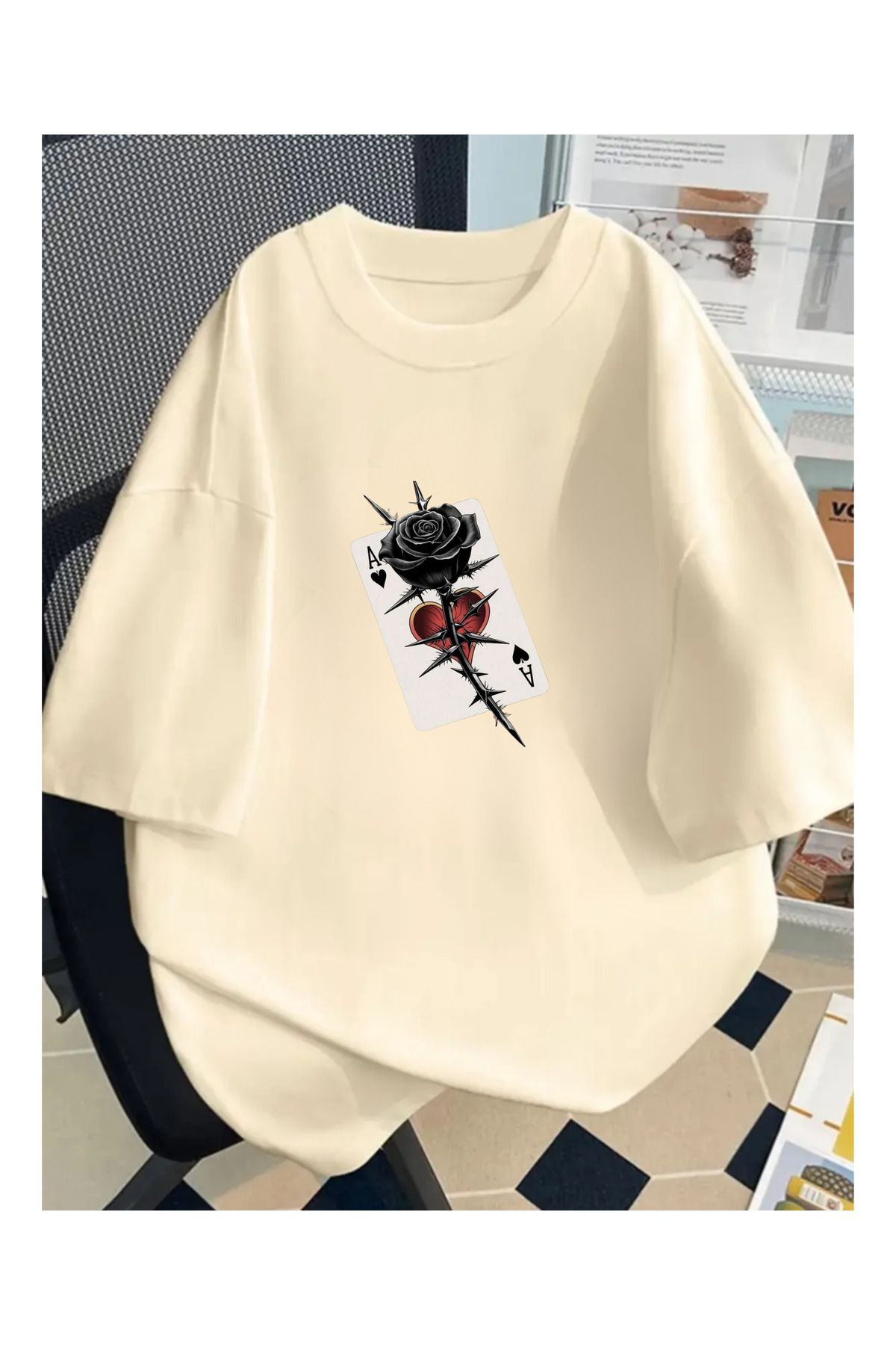 Touz Moda Rose And As Baskılı Unisex Oversize T-shirt