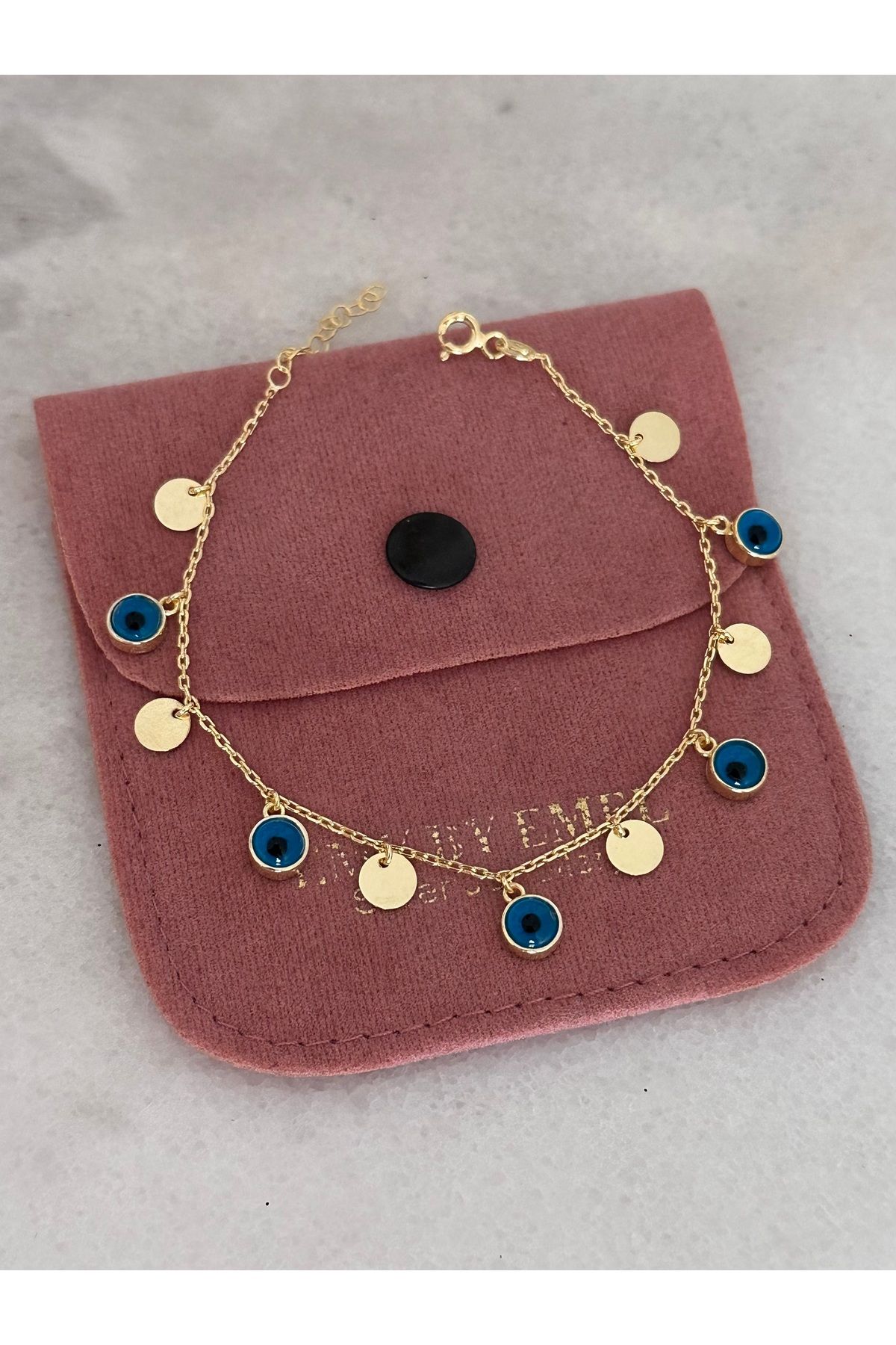 emy by emel luxury silver jewelry Altın Kaplama Nazar Boncuklu Pullu Bileklik 925 Ayar Gümüş
