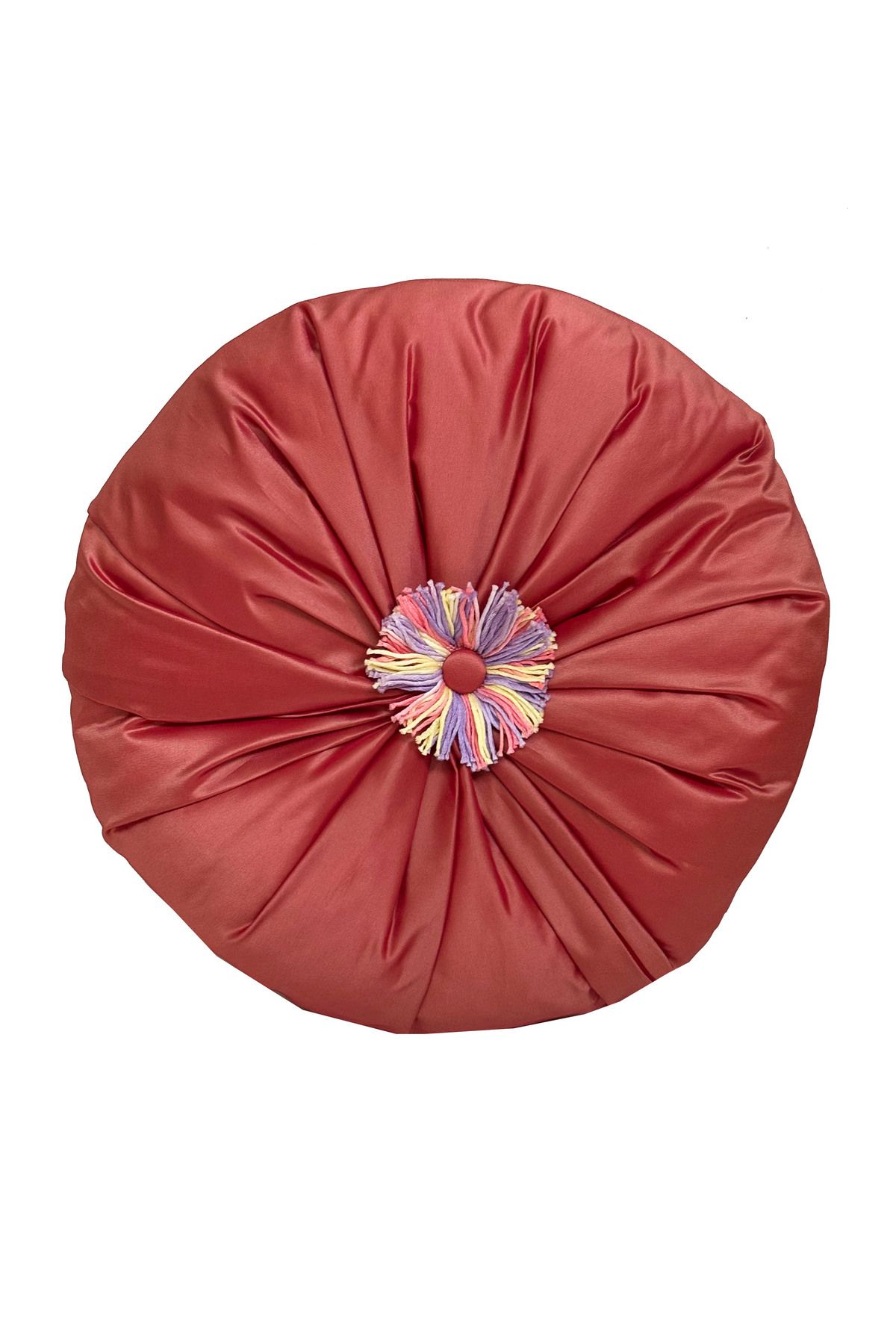 YASTIKMİNDER Tafta Koyu Pembe Çap 42 Cm Yükseklik 10 Cm Yuvarlak Kırlent Yastık