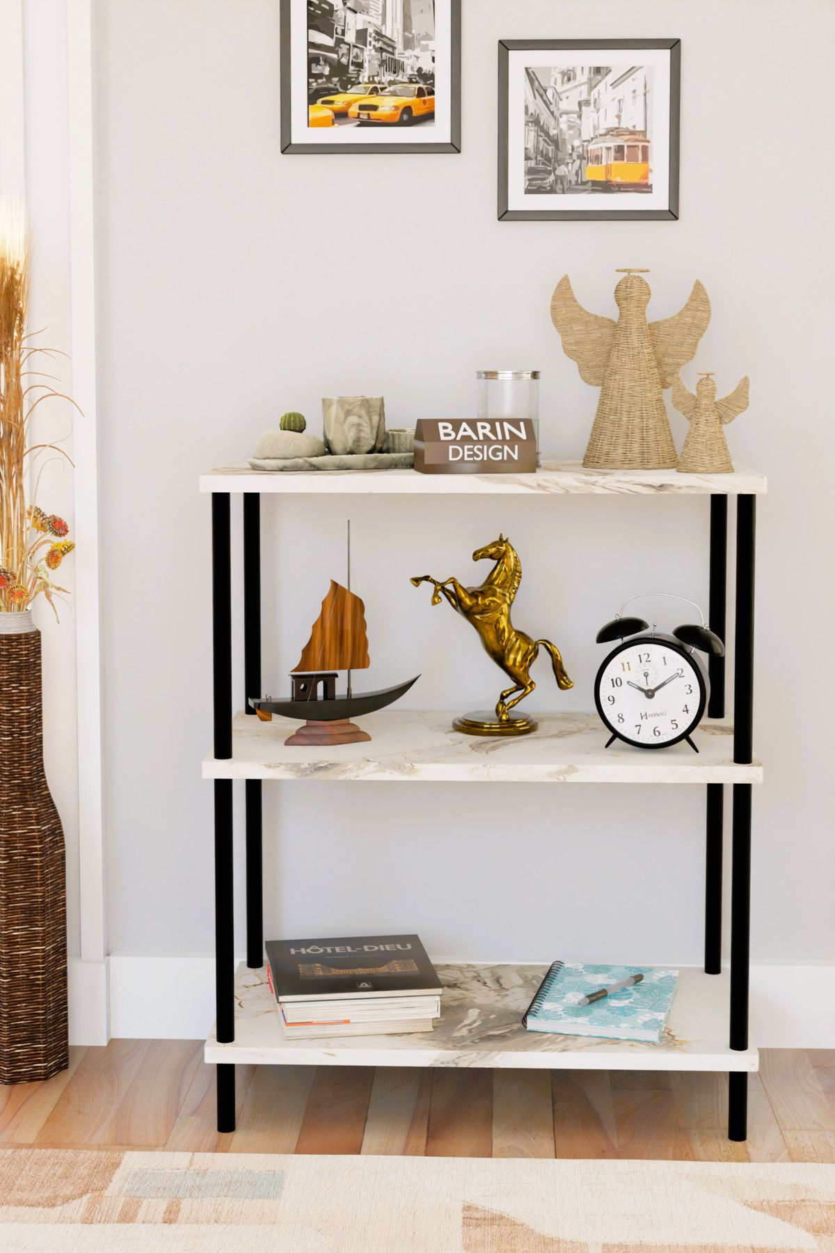 BARIN DESIGN 3 Raflı Çevir Kur Dekoratif Salon Rafı – Açık Raflı Kitaplık ve Aksesuar Düzenleyici, Pratik Kurulum