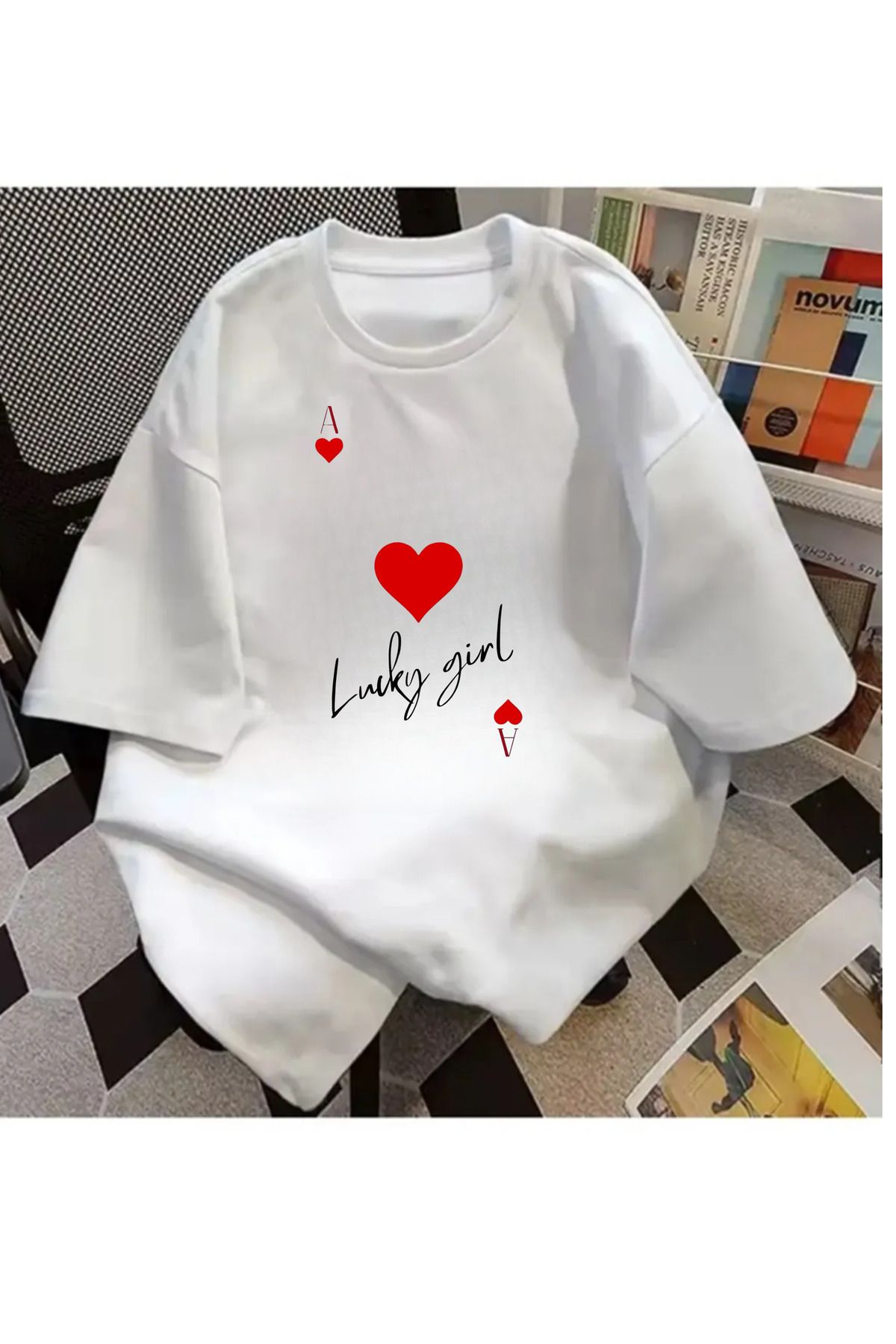 Touz Moda Lucky Girl Baskılı Unisex Oversize T-shirt