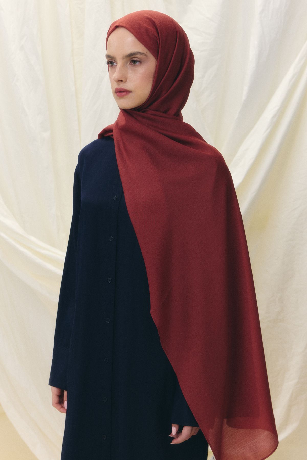 FENZA SCARF PARİS İPEĞİ KOYU KİREMİT RENK PAMUKLU ŞAL