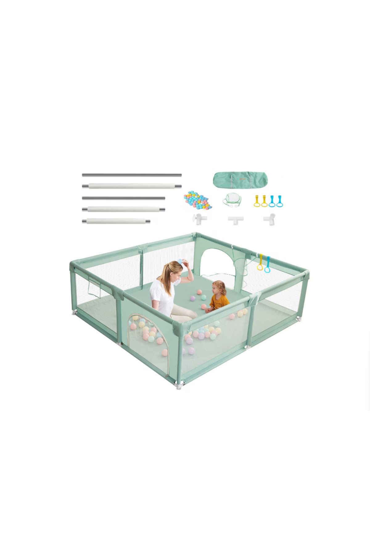 OEM Tarc Joacă Copii 1.5-2 m, Spațios Și Sigur, Cu Bile, Plasă, Ușă Fermoar, Inele Și Husă Inclusă - One Size