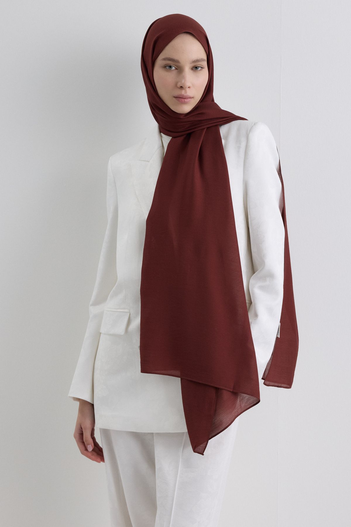 FENZA SCARF PARİS İPEĞİ VİŞNE ÇÜRÜĞÜ RENK PAMUKLU ŞAL