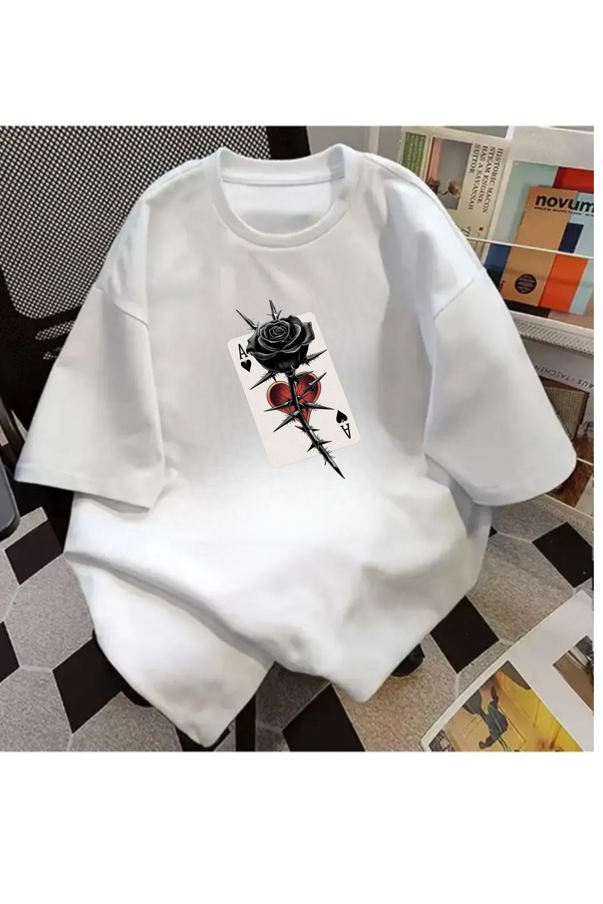 Touz Moda Rose And As Baskılı Unisex Oversize T-shirt