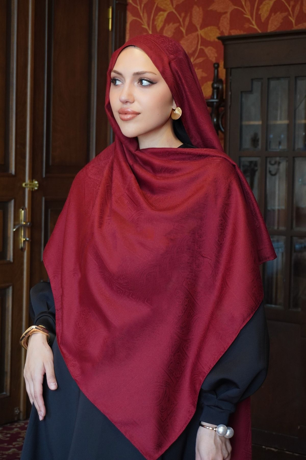 A/F fezah prive Etnik Monogram Desen Şal Bordo