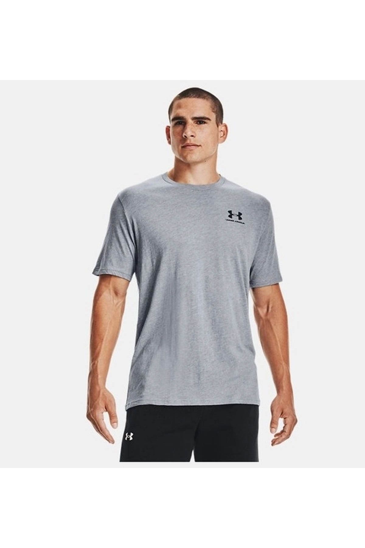 تی شرت خاکستری مردانه نر مسطح گردن 1326799 036 S به سبک چپ SS Under Armour