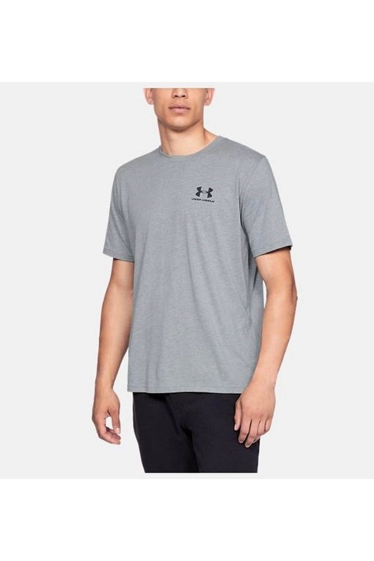 تی شرت خاکستری مردانه نر مسطح گردن 1326799 036 S به سبک چپ SS Under Armour