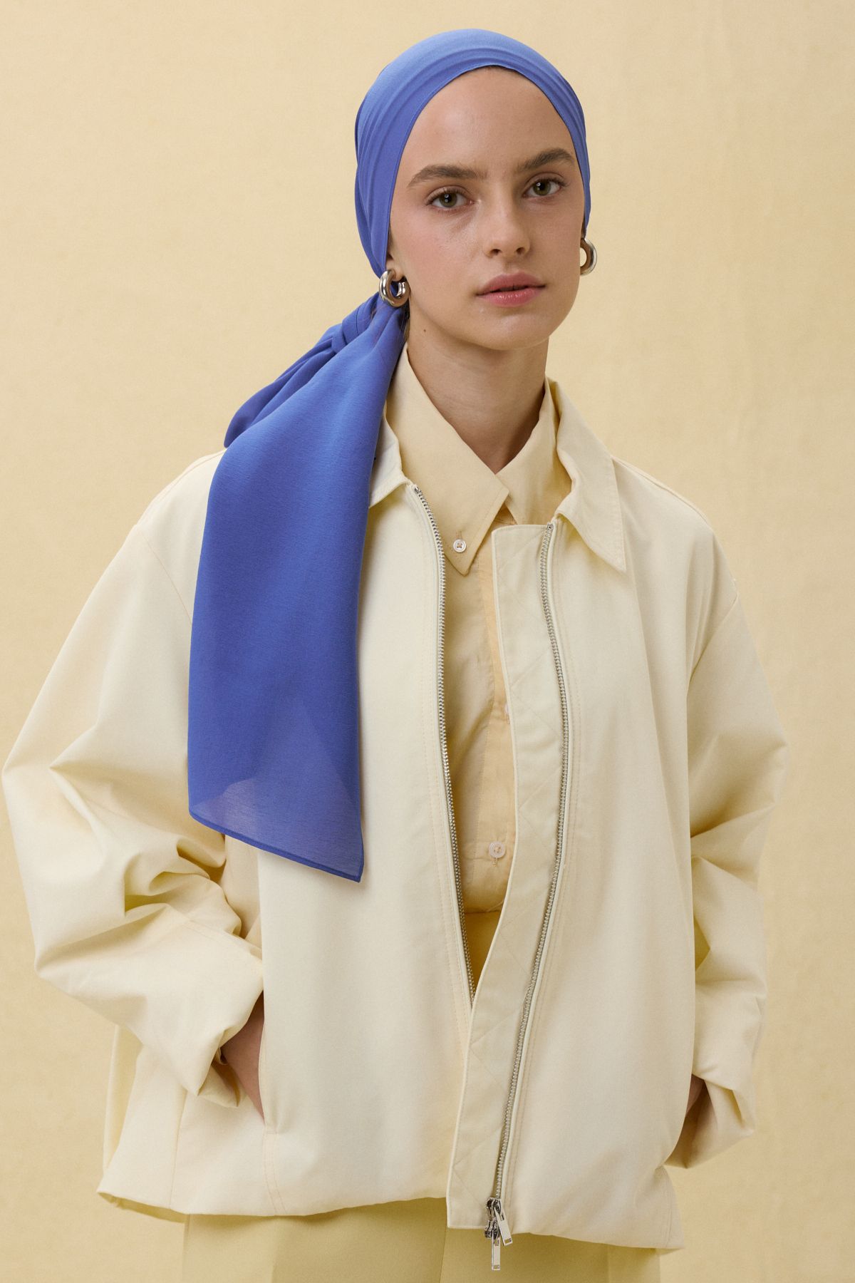 FENZA SCARF PARİS İPEĞİ SAKS MAVİ RENK PAMUKLU ŞAL